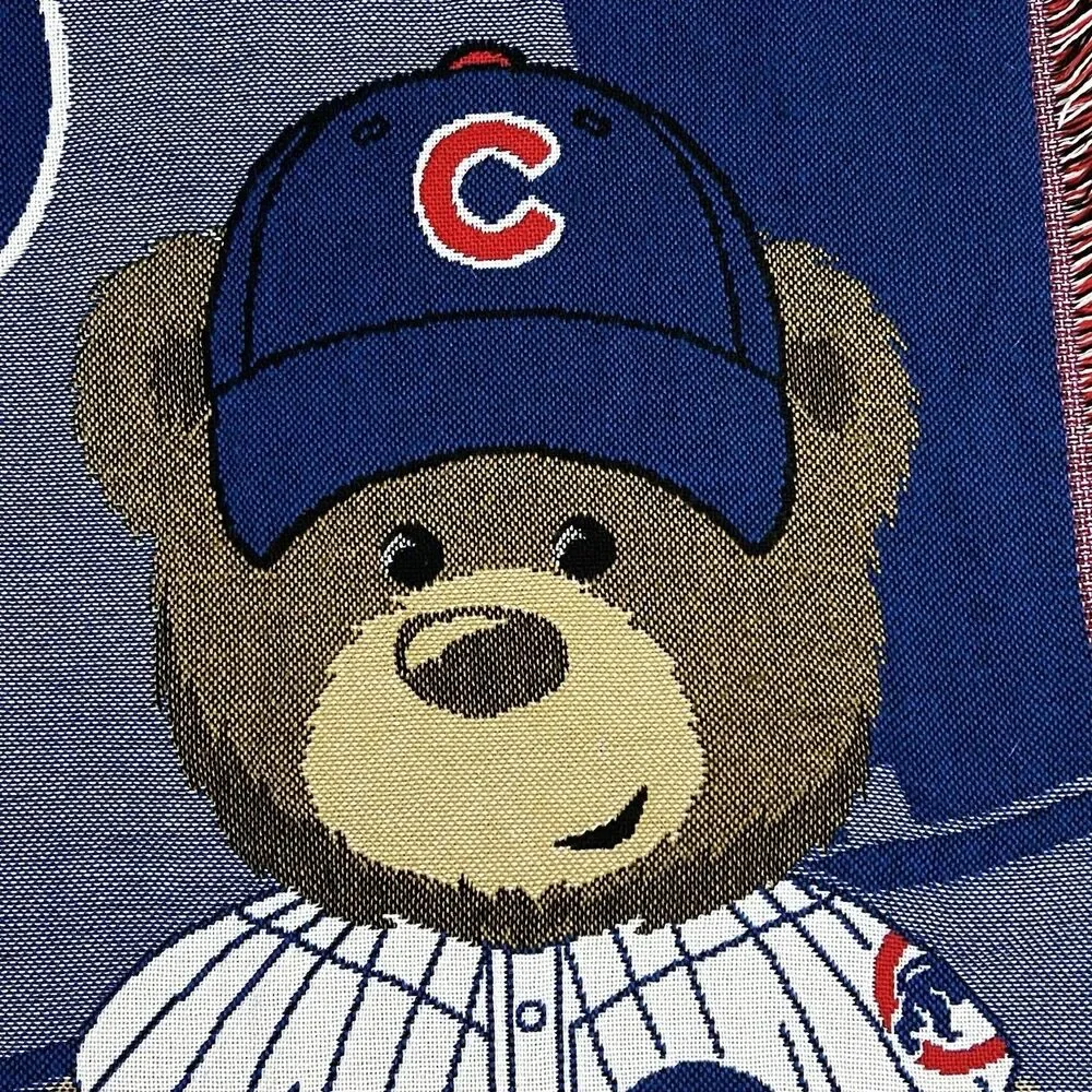 Vintage Chicago Cubs Field Bear Woven Jacquard Throw Baby Blanket MLB 46x35